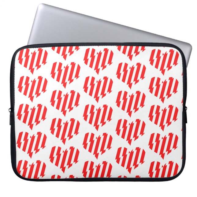 Abstract Red n White Stripes Valentine Heart Laptop Sleeve (Front)