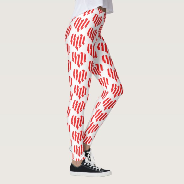 Abstract Red n White Stripes Valentine Heart Leggings (Right)