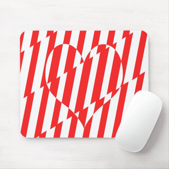 Abstract Red n White Stripes Valentine Heart Mouse Pad (With Mouse)