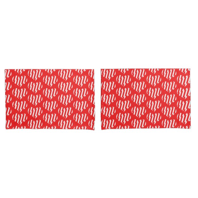 Abstract Red n White Stripes Valentine Heart Pillowcase (Front-Set)