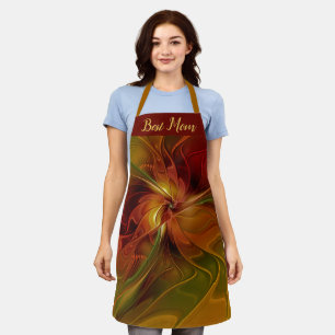 Abstract Red Orange Brown Green Flower Best Mum Apron