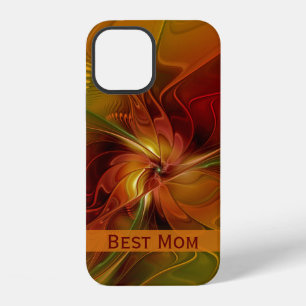 Abstract Red Orange Brown Green Flower Best Mum iPhone 12 Case