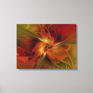 Abstract Red Orange Brown Green Flower Triptych Canvas Print