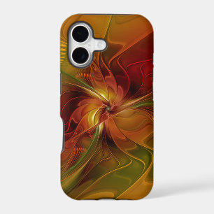 Abstract Red Orange Brown Green Fractal Art Flower