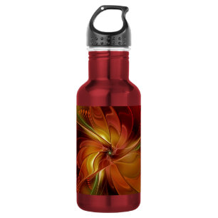 Abstract Red Orange Brown Green Fractal Art Flower 532 Ml Water Bottle