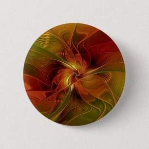 Abstract Red Orange Brown Green Fractal Art Flower 6 Cm Round Badge