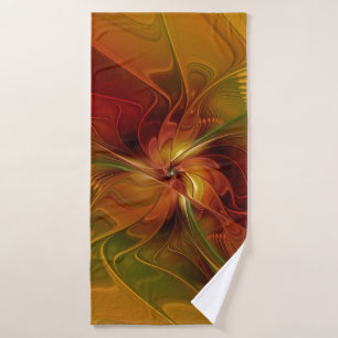 Abstract Red Orange Brown Green Fractal Art Flower Bath Towel