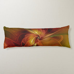 Abstract Red Orange Brown Green Fractal Art Flower Body Cushion