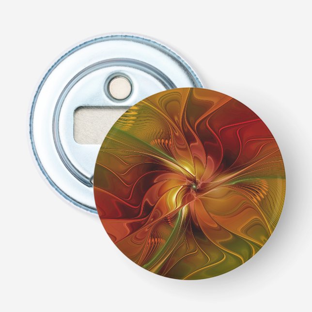 Abstract Red Orange Brown Green Fractal Art Flower Bottle Opener (Front)