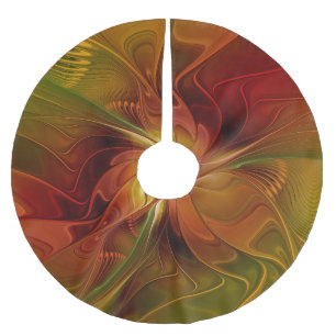 Abstract Red Orange Brown Green Fractal Art Flower Brushed Polyester Tree Skirt