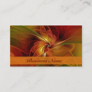 Abstract Red Orange Brown Green Fractal Art Flower Business Card
