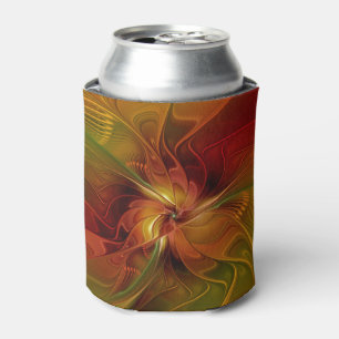Abstract Red Orange Brown Green Fractal Art Flower Can Cooler