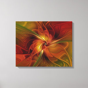 Abstract Red Orange Brown Green Fractal Art Flower Canvas Print