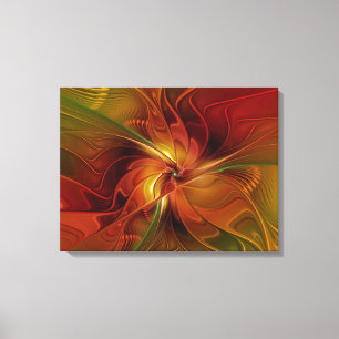 Abstract Red Orange Brown Green Fractal Art Flower Canvas Print
