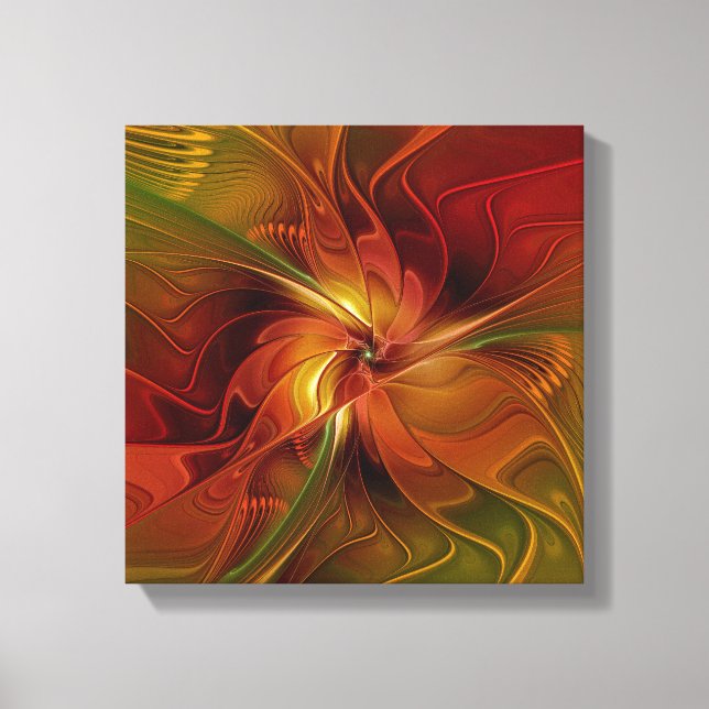 Abstract Red Orange Brown Green Fractal Art Flower Canvas Print (Front)