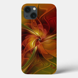 Abstract Red Orange Brown Green Fractal Art Flower iPhone 13 Case