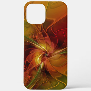 Abstract Red Orange Brown Green Fractal Art Flower iPhone 12 Pro Max Case