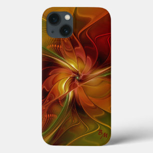 Abstract Red Orange Brown Green Fractal Art Flower iPhone 13 Case