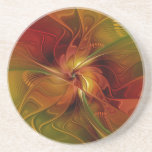 Abstract Red Orange Brown Green Fractal Art Flower Coaster<br><div class="desc">Modern and abstract fractal art with a lot of warmth.
Design for your sandstone coaster and more.</div>