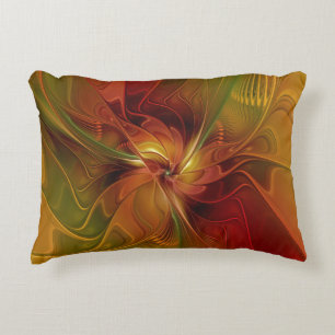 Abstract Red Orange Brown Green Fractal Art Flower Decorative Cushion