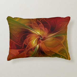 Abstract Red Orange Brown Green Fractal Art Flower Decorative Cushion