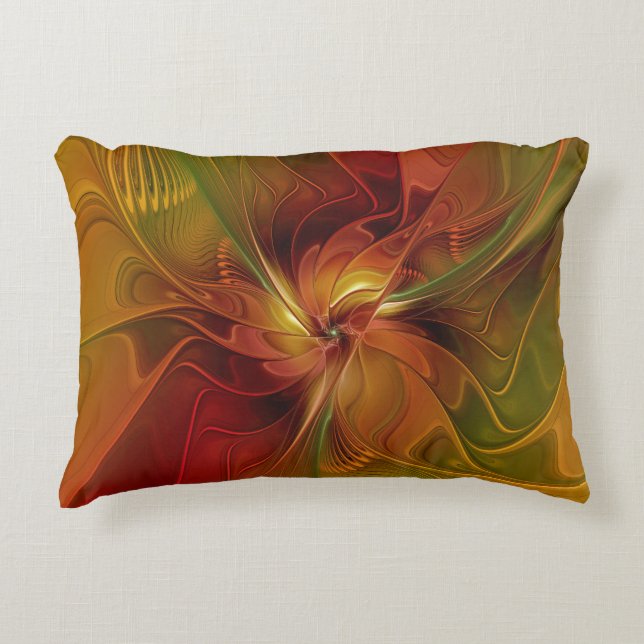 Abstract Red Orange Brown Green Fractal Art Flower Decorative Cushion (Front)