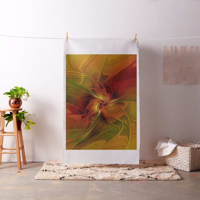 Abstract Red Orange Brown Green Fractal Art Flower Fabric (In Situ)