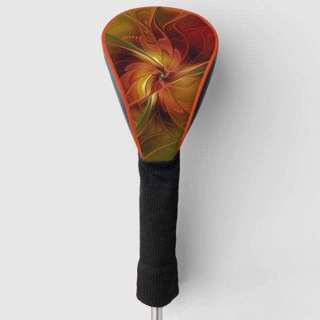 Abstract Red Orange Brown Green Fractal Art Flower Golf Head Cover (Front)