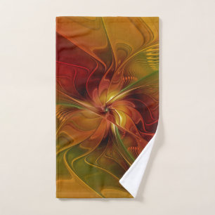 Abstract Red Orange Brown Green Fractal Art Flower Hand Towel