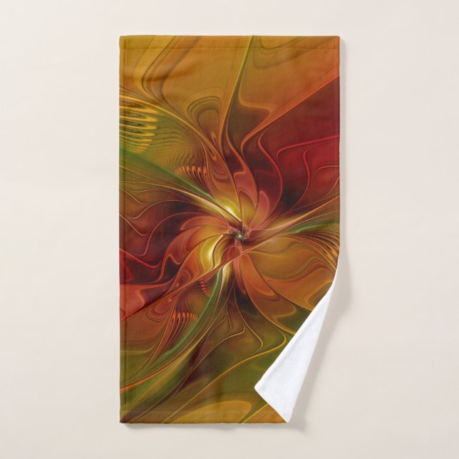 Abstract Red Orange Brown Green Fractal Art Flower Hand Towel (Hand Towel)