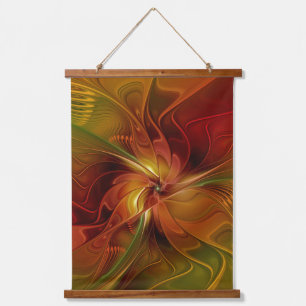 Abstract Red Orange Brown Green Fractal Art Flower Hanging Tapestry