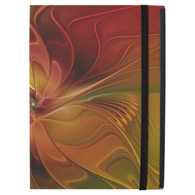 Abstract Red Orange Brown Green Fractal Art Flower iPad Pro 12.9" Case (Front Closed)