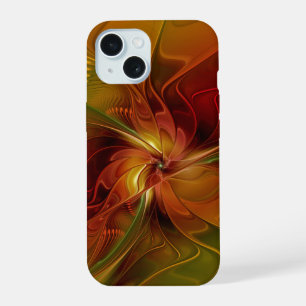 Abstract Red Orange Brown Green Fractal Art Flower iPhone 15 Case
