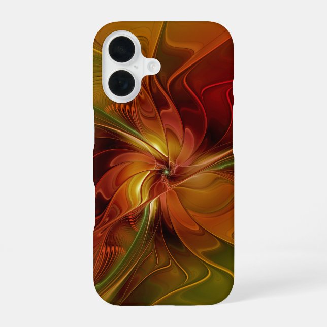 Abstract Red Orange Brown Green Fractal Art Flower iPhone 16 Case (Back)