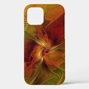 Abstract Red Orange Brown Green Fractal Art Flower iPhone 12 Case