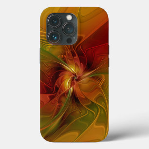Abstract Red Orange Brown Green Fractal Art Flower iPhone 13 Pro Case