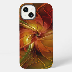Abstract Red Orange Brown Green Fractal Art Flower iPhone 13 Case