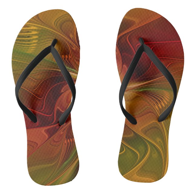 Abstract Red Orange Brown Green Fractal Art Flower Jandals (Footbed)