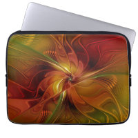 Abstract Red Orange Brown Green Fractal Art Flower