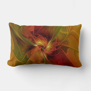 Abstract Red Orange Brown Green Fractal Art Flower Lumbar Cushion