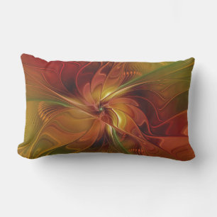 Abstract Red Orange Brown Green Fractal Art Flower Lumbar Cushion