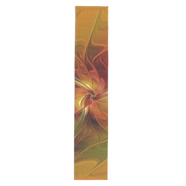 Abstract Red Orange Brown Green Fractal Art Flower Medium Table Runner (Front)
