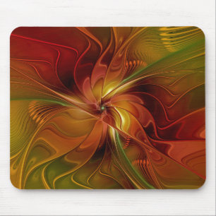 Abstract Red Orange Brown Green Fractal Art Flower Mouse Pad