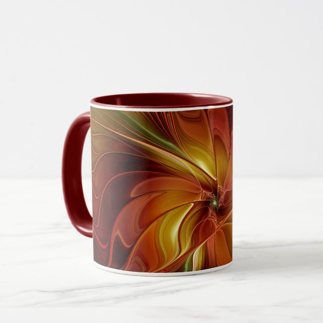 Abstract Red Orange Brown Green Fractal Art Flower Mug (Front Left)