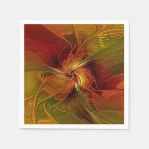 Abstract Red Orange Brown Green Fractal Art Flower Napkin