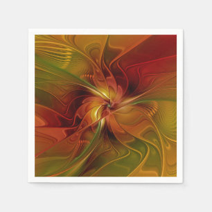 Abstract Red Orange Brown Green Fractal Art Flower Napkin