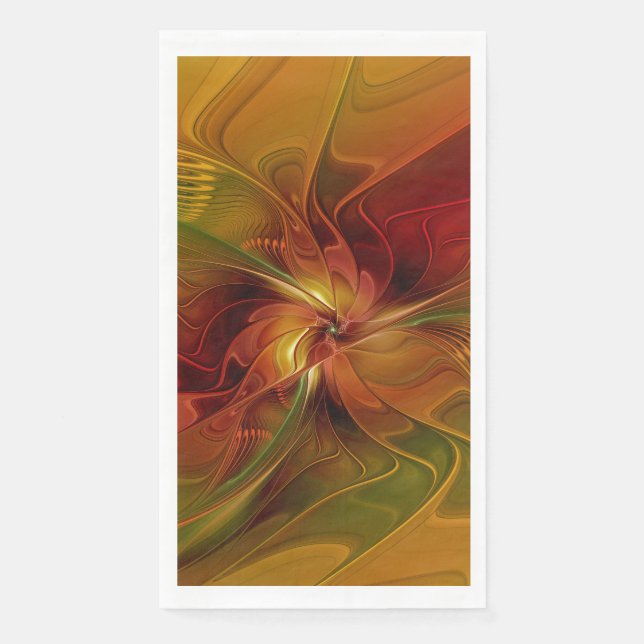 Abstract Red Orange Brown Green Fractal Art Flower Napkin (Front)