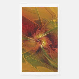 Abstract Red Orange Brown Green Fractal Art Flower Napkin