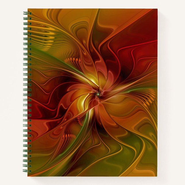 Abstract Red Orange Brown Green Fractal Art Flower Notebook (Front)