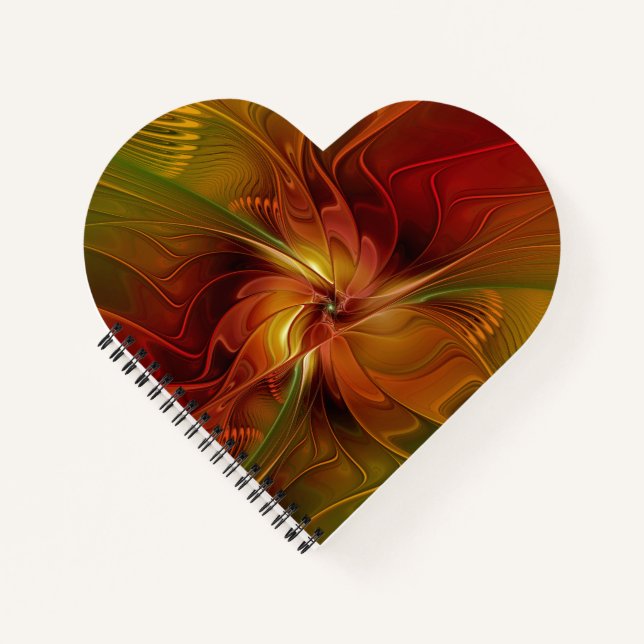 Abstract Red Orange Brown Green Fractal Art Flower Notebook (Front)